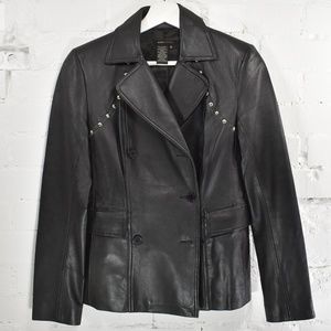 BCBG MaxAzria Studded Black Leather Jacket 0